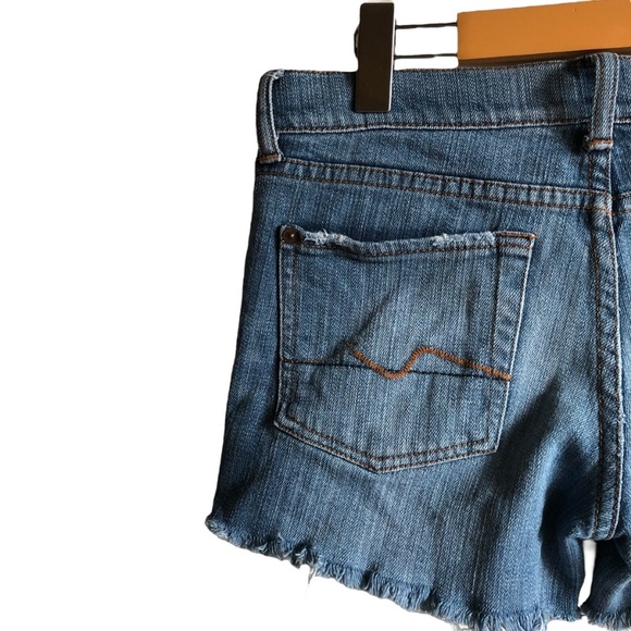 7Fam Cut-off Denim Shorts Size 28 Repurposed Frayed - Picture 6 of 11